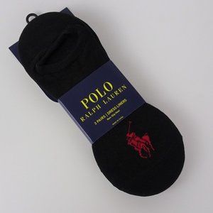 NWT Polo Ralph Lauren 3-Pk Black Logo Liner Socks
